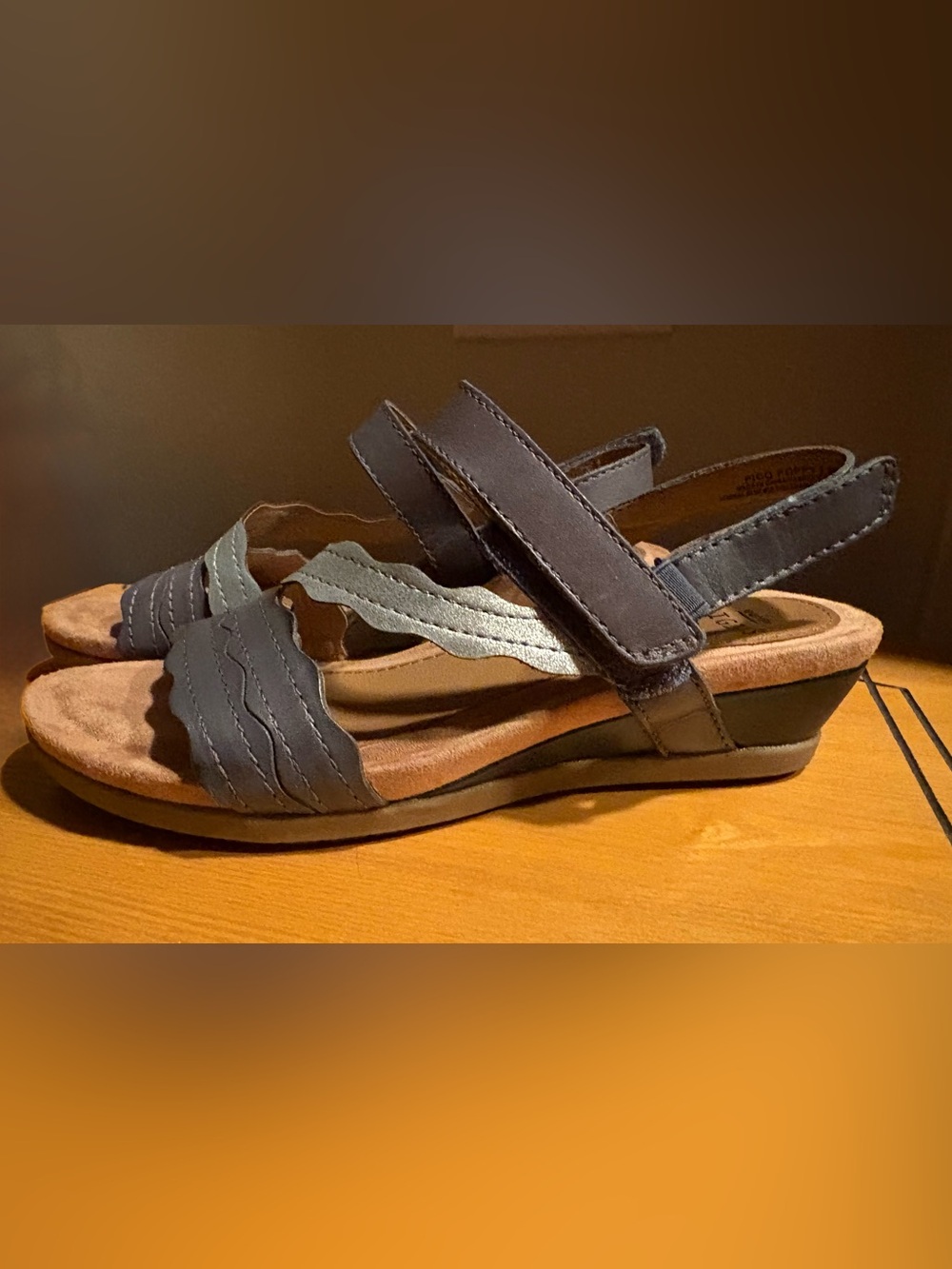 Earth Origins Pico Poppy Gray Wedge Sandals with Scalloped Straps